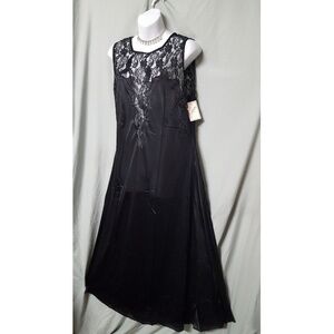 Ventura Long Sexy Black with Lace Trim Nylon Night